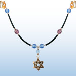 Tallit Clip - Amethyst/Blue with black cording 1