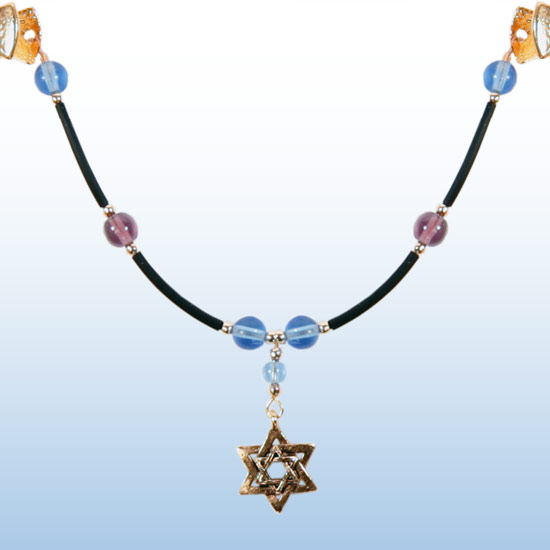Tallit Clip - Amethyst/Blue with black cording 1